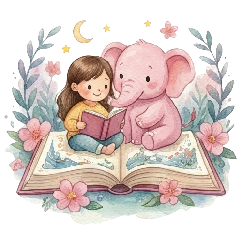 Child reading with Coco the elephant
